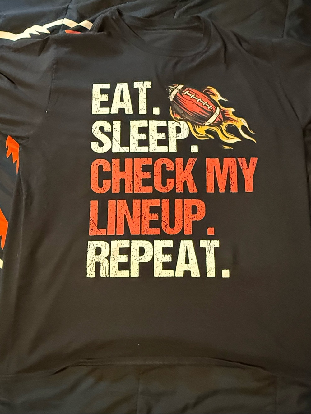 Men's Black Graphic Tee - "Eat. Sleep. Check My Lineup. Repeat."